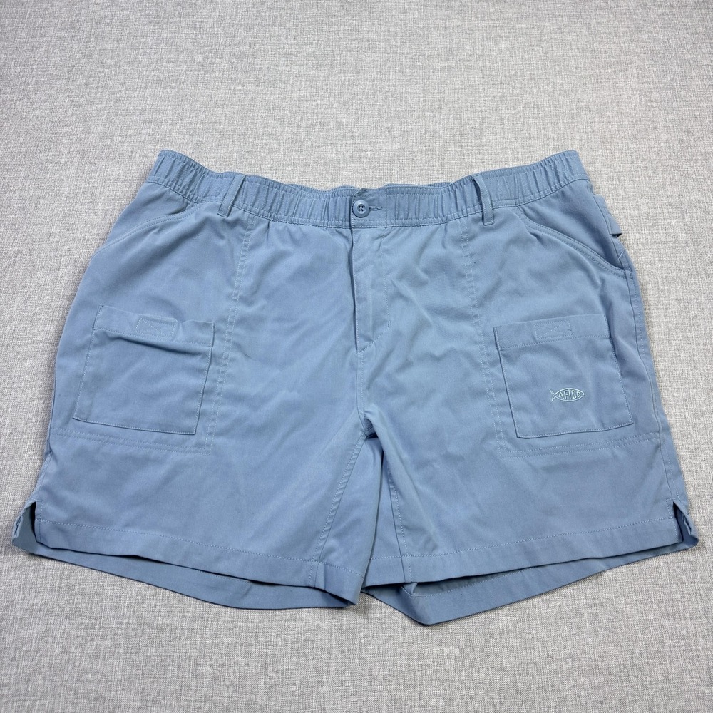 AFTCO Shorts‎ Mens 2XL Blue Cargo Elastic Waist Pockets 7 Inseam Polyester